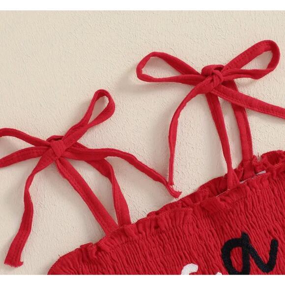 NWT Girls 4th of July Red Smocked USA Embroidered Dress - Picture 2 of 5